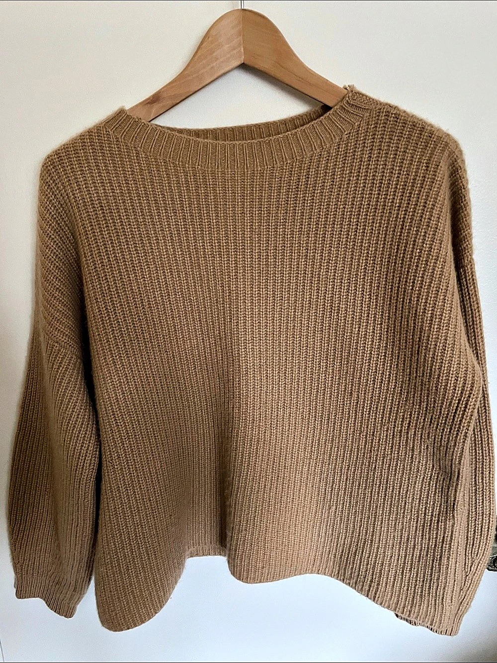Eileen Fisher Ribbed Crew Neck 100% Cashmere Sweater Light Brown